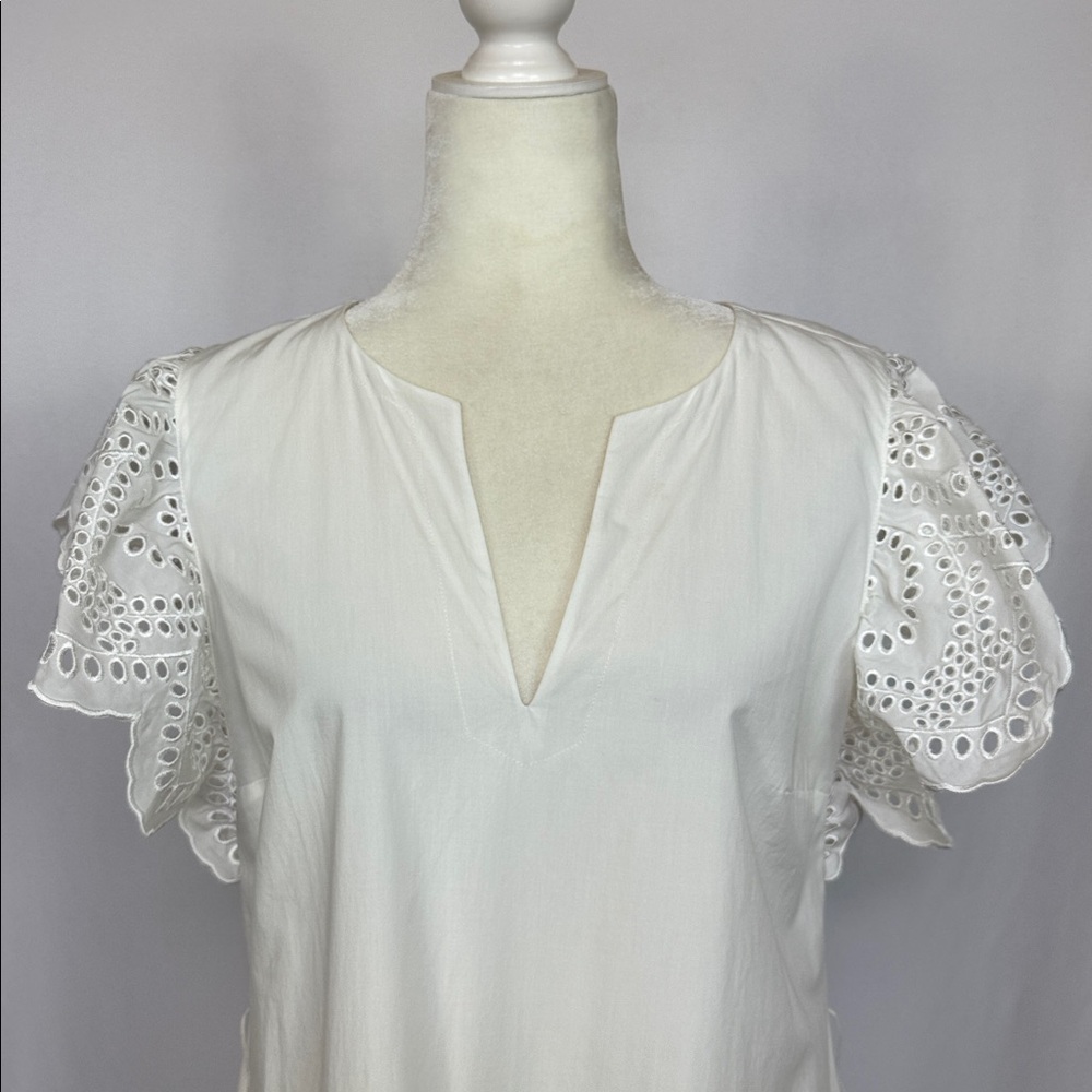 Rails Gia White Midi Dress Medium Eyelet Tiered‎ Flutter Sleeve NO BELT NWOT - Picture 7 of 15
